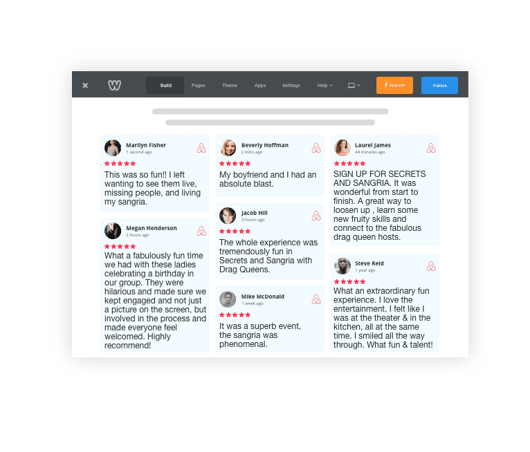 Taggbox airbnb reviews widget on weebly